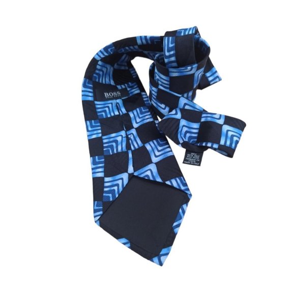 HUGO BOSS Blue Geometric Silk Tie ITALY 59"/ 4" EC - Picture 7 of 8